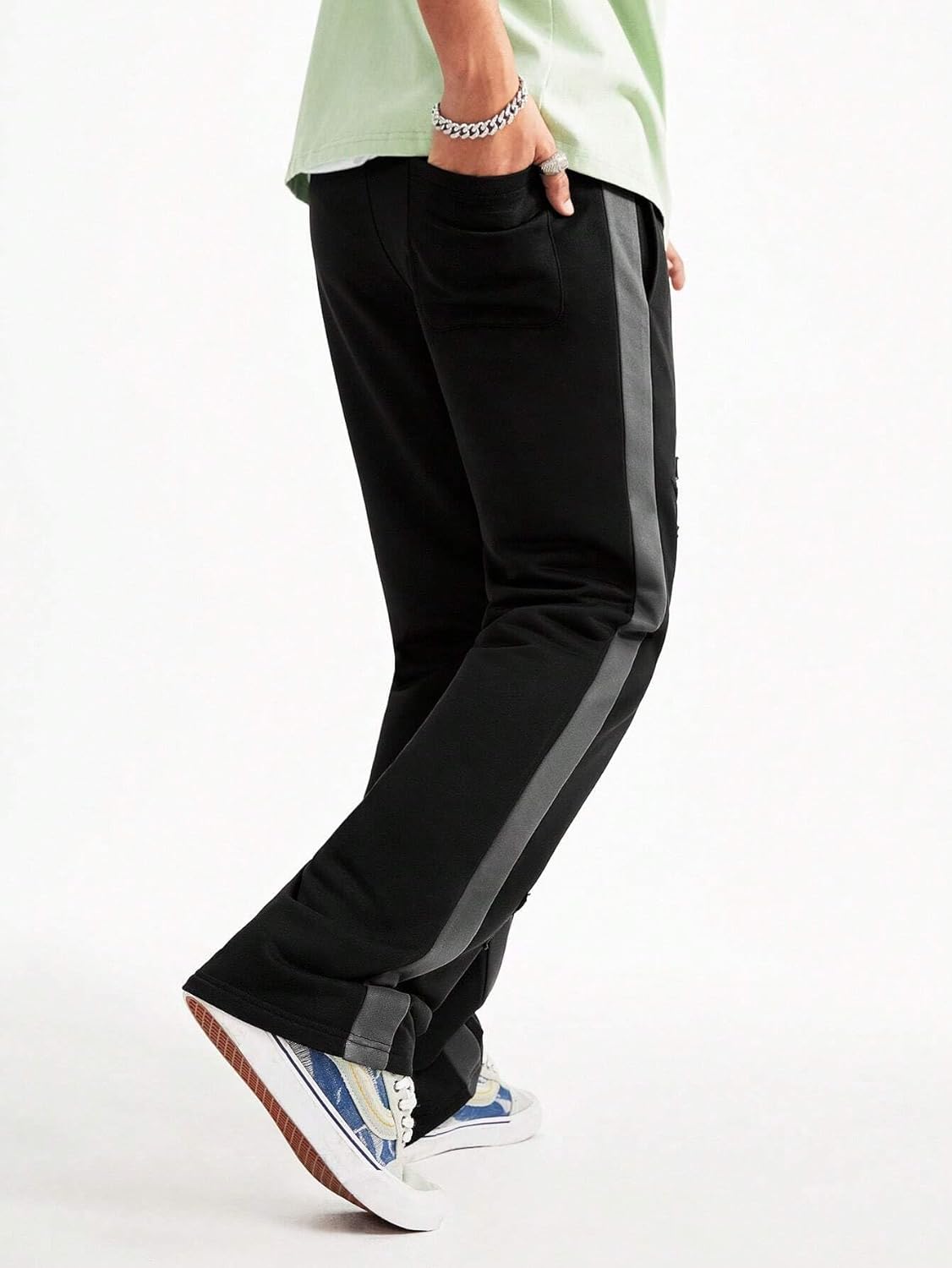 ZAFUL Mens Casual Baggy Sweatpants Wide Straight Leg Drawstring Open Bottom Loose Fit Workout Jogger Track Pants with Pockets(4-Black, L) - Image 3