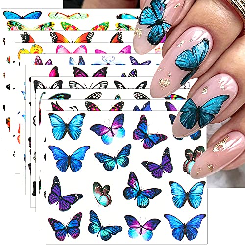 Dornail 30 Sheets Butterfly Nail Stickers Flower Nail Water Transfer Sticker Nail Decals Summer Nail Art Sticker Nail Designs Nail Decorations Nail Art Accessories