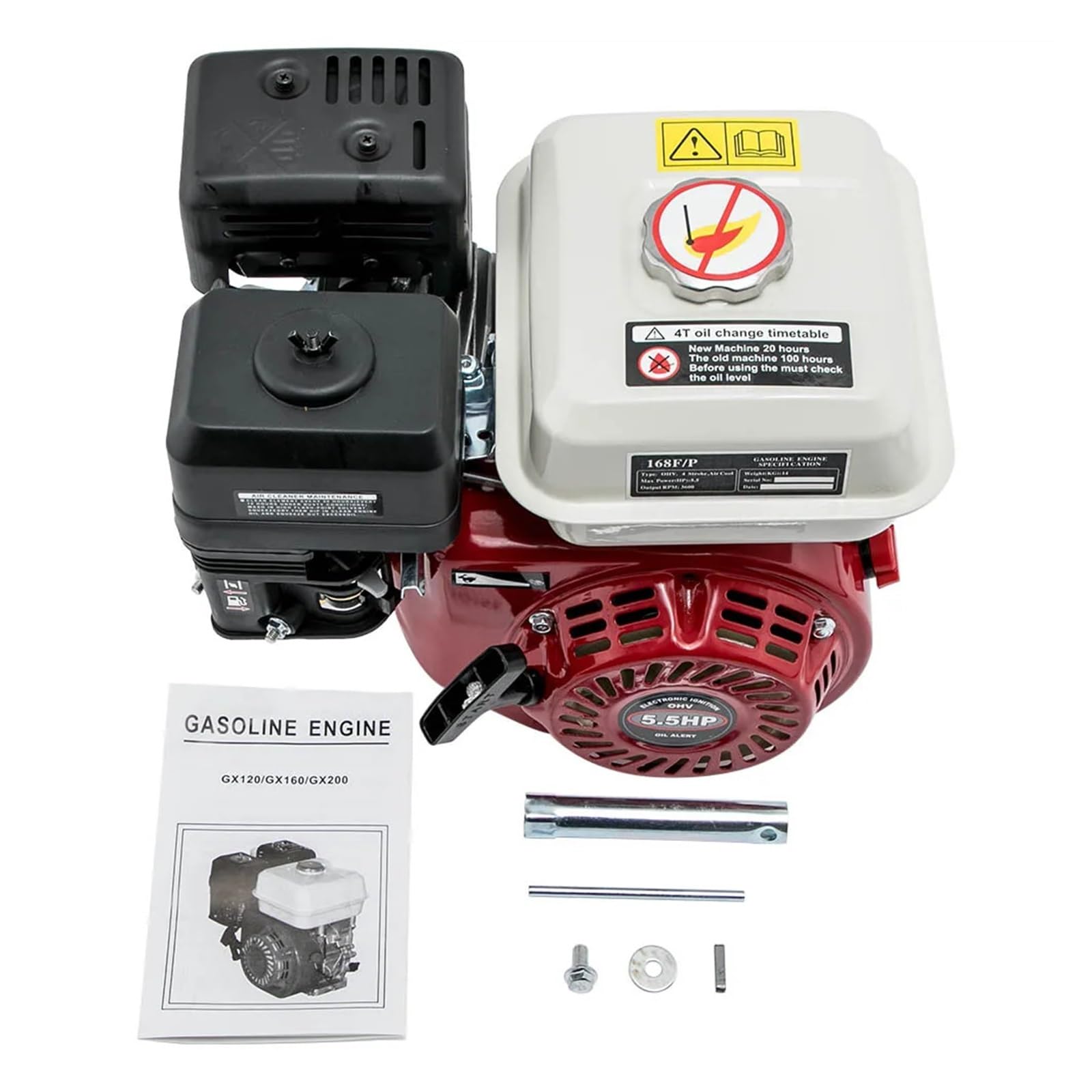 Motor De Gasolina 5, HP, 168 CC, 20 Mm Diámetro, 4 Tiempos Rendimiento Potente