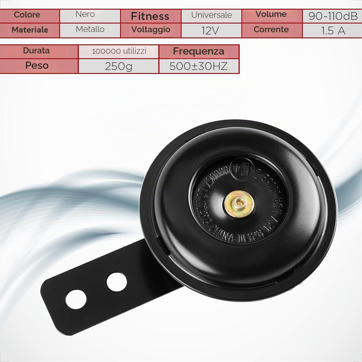 Evermotor Clacson Auto 12V, E-MARK per Moto, Camion, Scooter, Veicolo, ATV, Quad, Moped - Tromba Potente, Nero