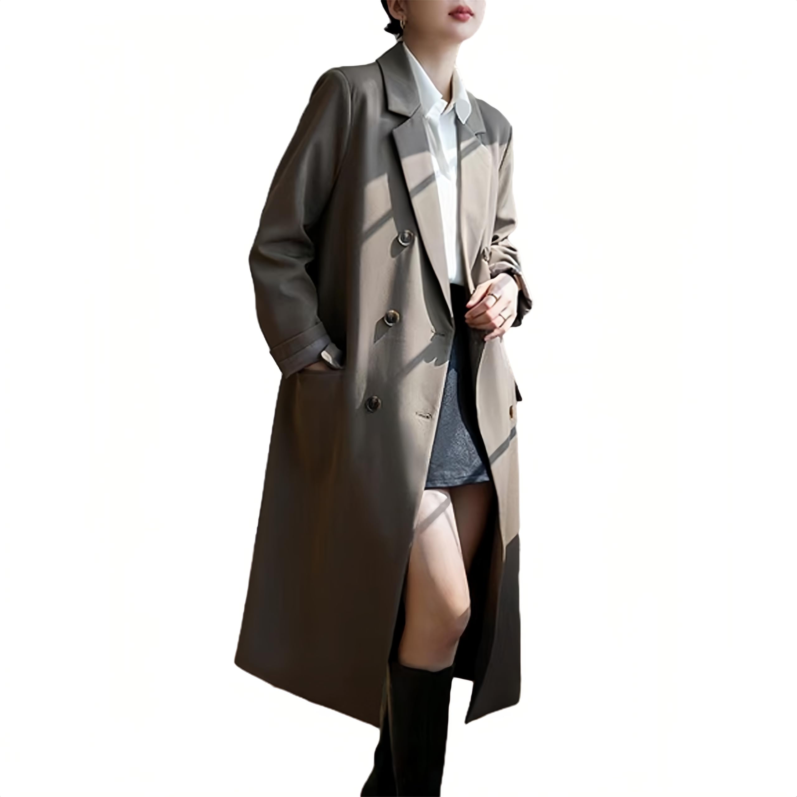 Women's Trench Coat, Suit, Long Length, Tailored Jacket, Coat, Women's, Long Sleeve, Outerwear, Formal, Blouson, Lined with Pockets, Plain, Commuting, Spring, Autumn, Winter-image-7