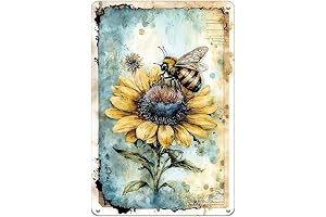 Atinpic Metal Garden Signs for Outside, Vintage Bee Sunflower Sign