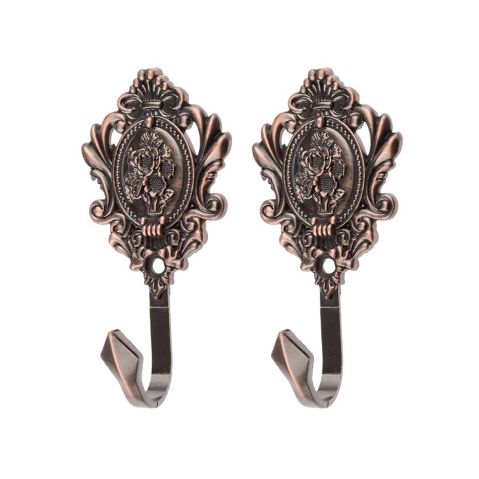 DVMSIEF Coat Hooks 2Pcs Rose Pattern Drapery Curtain Holdbacks Tieback Hooks Wall Hook for Cloth-hat Zinc Alloy(Red Copper)