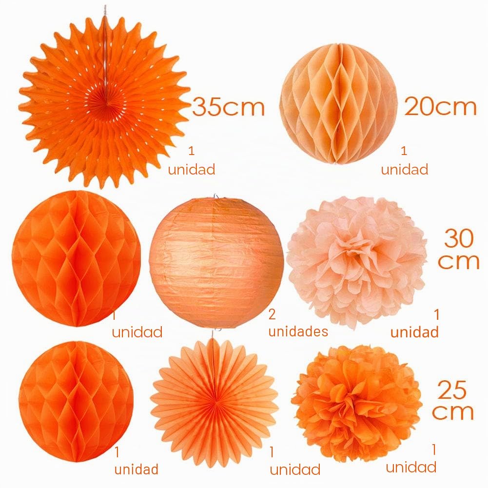 Juego de 6 Linternas de papel Pom Poms rosetones para fiestas