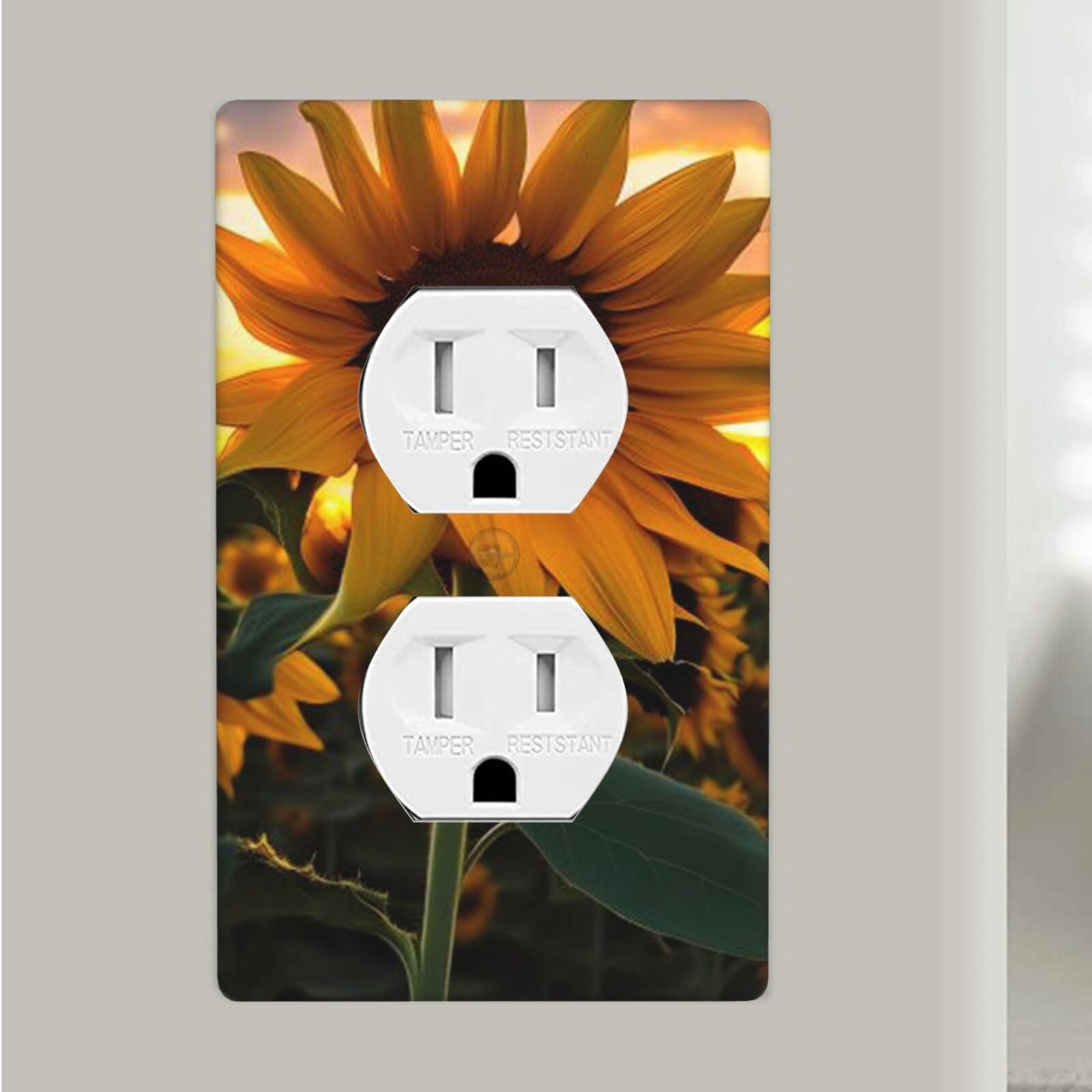 Farm Sunflower Duplex Receptacle Outlet Covers, 1-Gang Standard Size Wall Plates Unbreakable Polycarbonate Electrical Switchplate Cover Faceplate for Bathroom Kitchen Decor