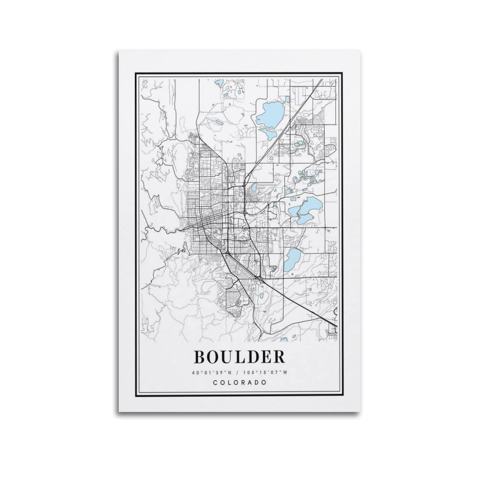 xiaoxiaoshen Boulder Colorado Map Canvas Poster Wall Art Prints Room Aesthetic Murals Bedroom And Living Decorations 24x36inch(60x90cm)
