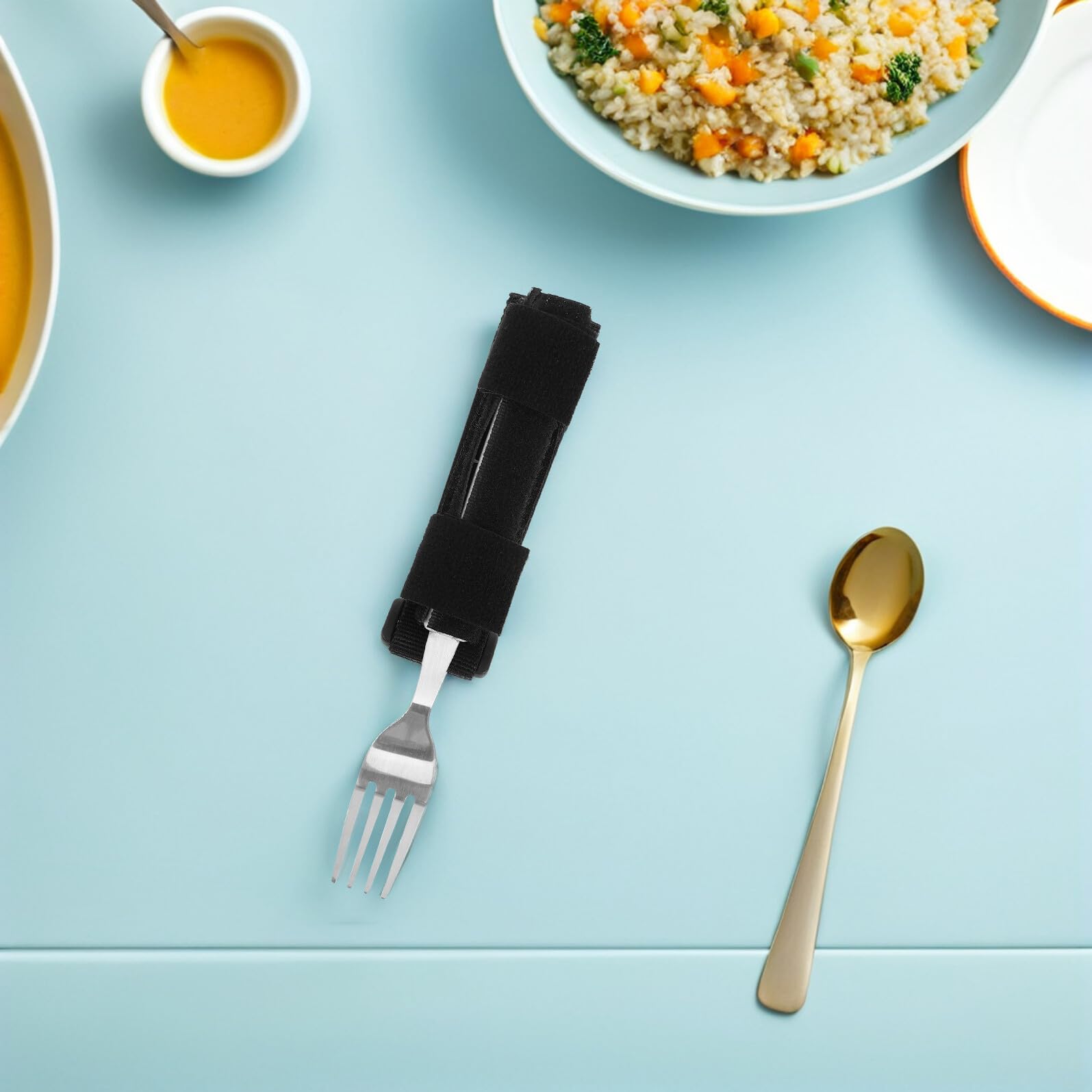 Soporte para Cubiertos Correa Ajustable Antideslizante para Personas Mayores y Discapacitadas, Utensilios de Asistencia para Comer, Herramienta de Rehabilitación para Uso Diario