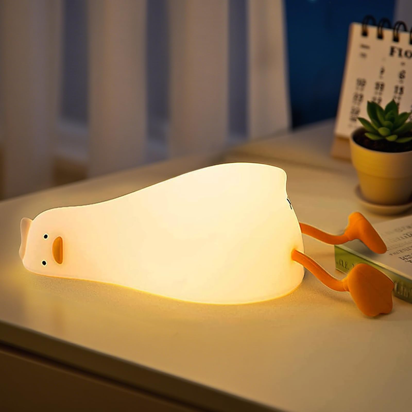 Ataraxiaqna Duck Night Light, Rechargeable Squishy Silicone Nursery Lamp, Kawaii Touch Dimmable Bedside Light, Baby Safe BPA Free Nightlight for Kids Room Decor
