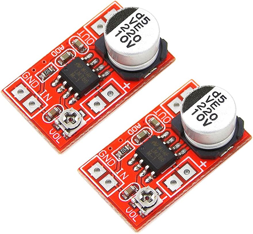 2PCS DC 5V-12V 6V 9V Micro Electret Microphone Amplifier Mini MIC Condenser Microphone Audio Amplifier Board Adjustable Gain 750mW LM386 AMP Module
