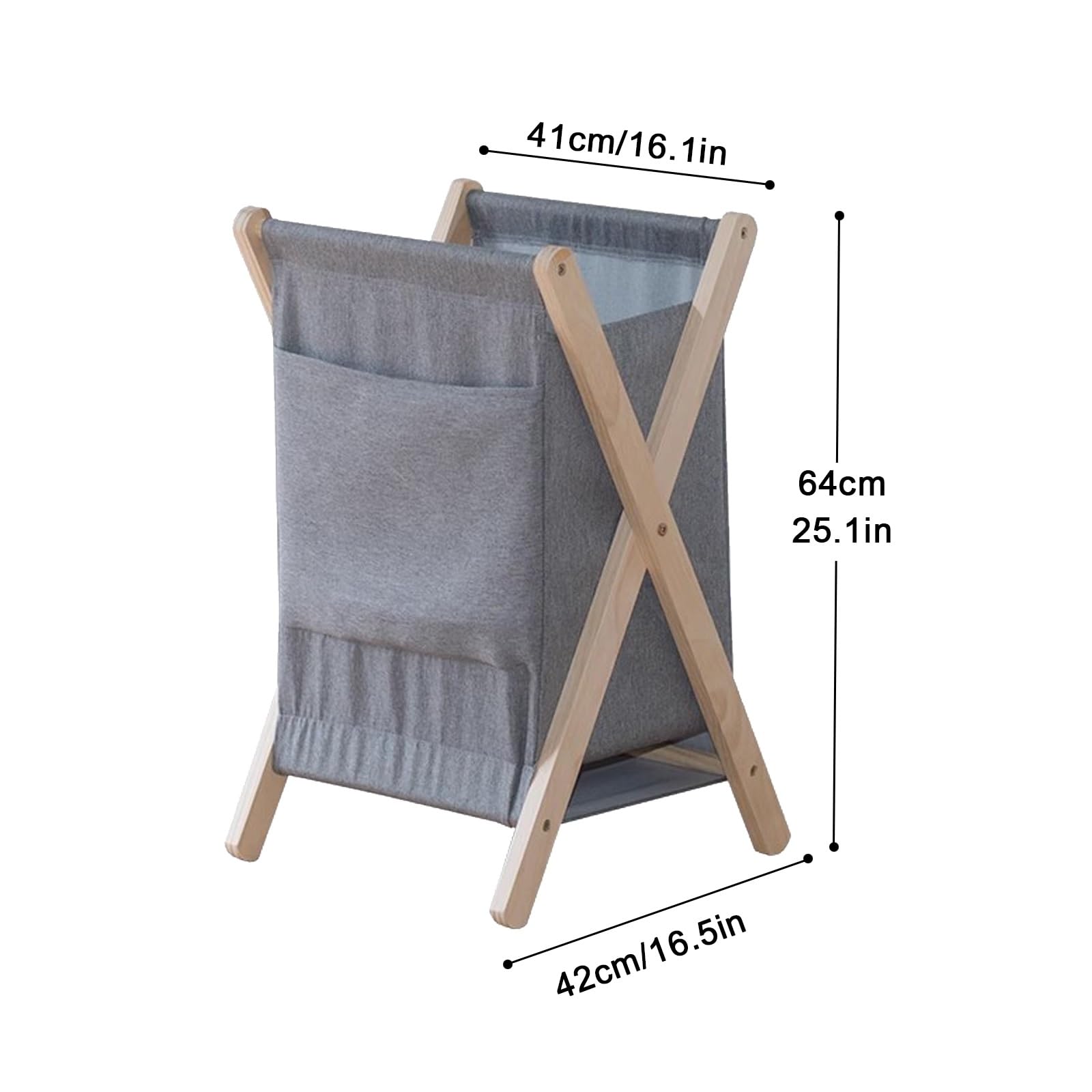 Laundry Basket Plegable Hecha de Madera Maciza, Cesta Ropa Sucia con Bolsa de Almacenamiento en el Lateral, Cestas for la Colada Plegables EE Lino, Resistente y Duradera(Gray)