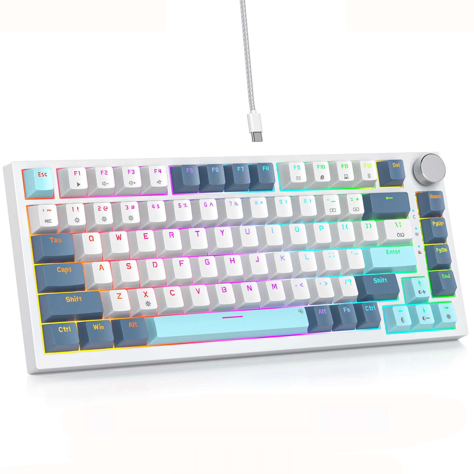 75 Percent Keyboard Gasket-Mounted with Sound Absorbing Pads 82-Key Compact Wired RGB Mechanical Gaming Keyboard Hot-Swap Socket for