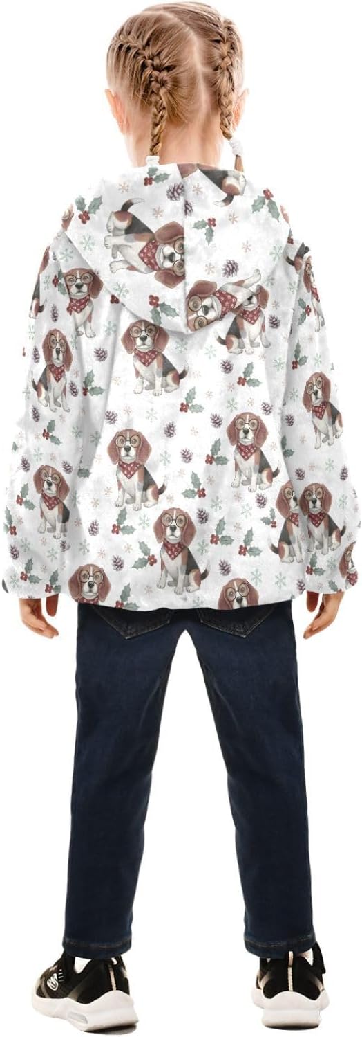 Girls Hoodie Outfit King Charles Dog Snowflakes Red Berries Pattern Sweatshirt Coat Fleece Jacket for Kids 3-10T