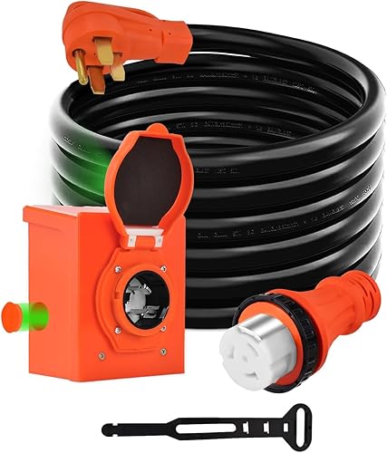 HZXVOGEN - Cable de generador de 50 amperios y caja de entrada de alimentación preperforada, cable de extensión de generador de 20 pies, 125 V250 V,