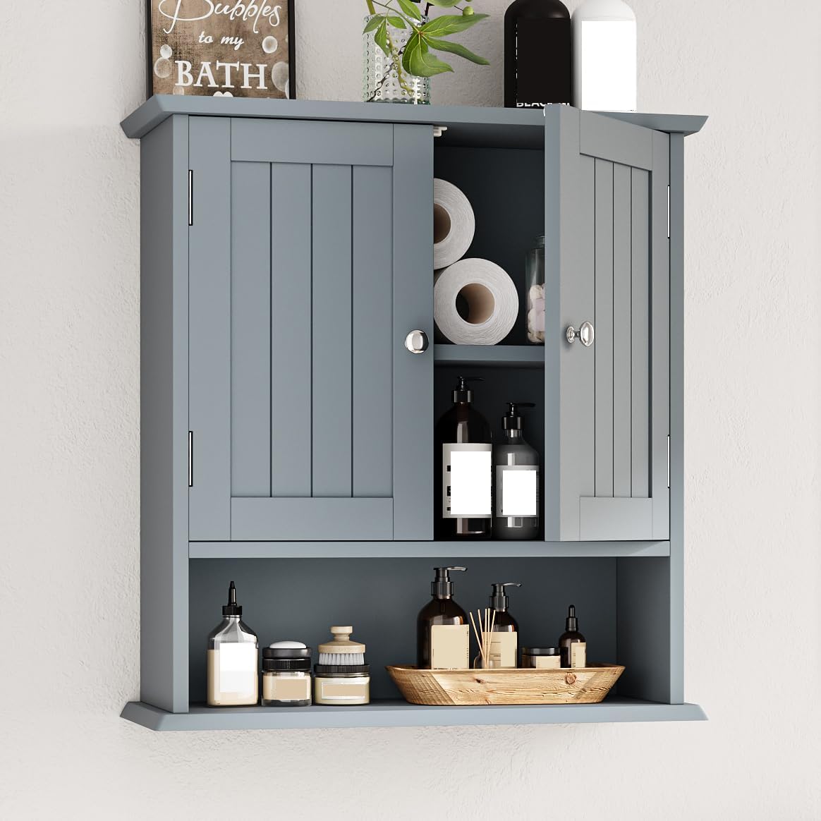 Amazon.com: HOMCOM Bathroom Wall Cabinet, Wall Mounted Bathroom Cabinet ...
