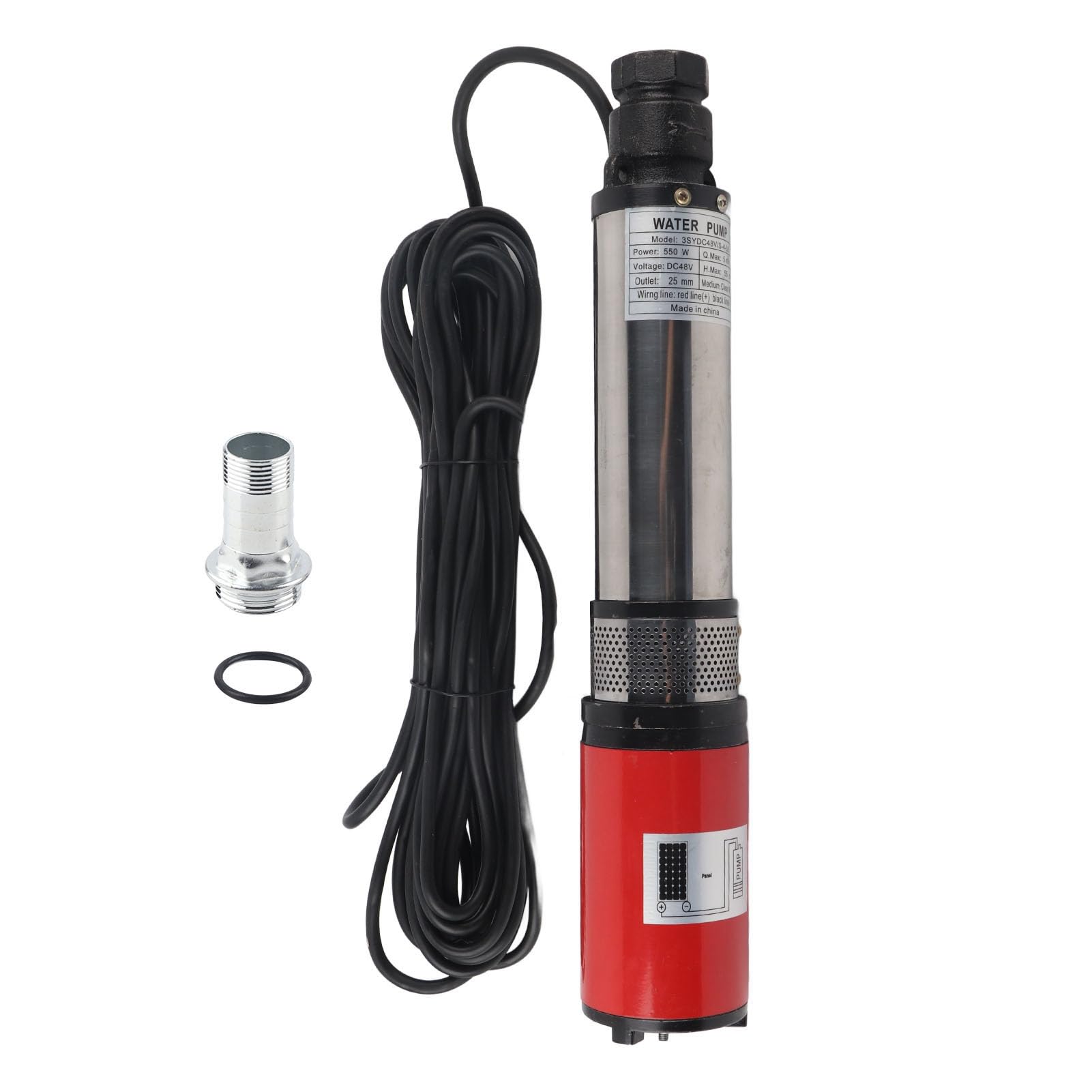 Bomba de Pozo Sumergible Solar, 50m DC 48V Bomba Sumergible de Pozo Profundo de Gran Flujo de Alta Elevación, Impulsor Flotante de Motor de Latón, para Pozo, Riego Agrícola