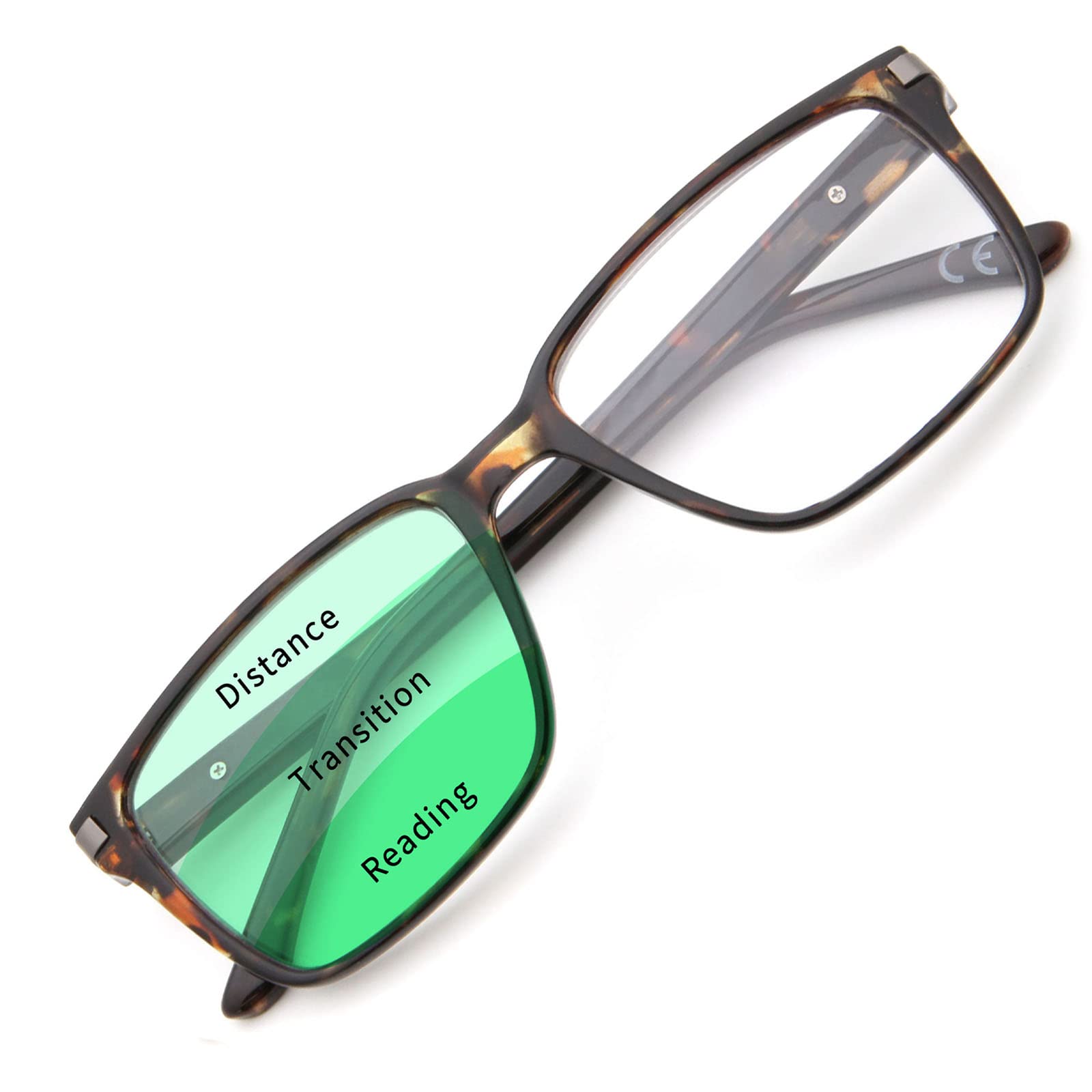 FaceWear Progressive Multifocus Reading Glasses Square Blue Light Blocking Computer Eyeglasses for Men and Women No Line Multifocal Readers with Spring Hinge, Tortoise 150