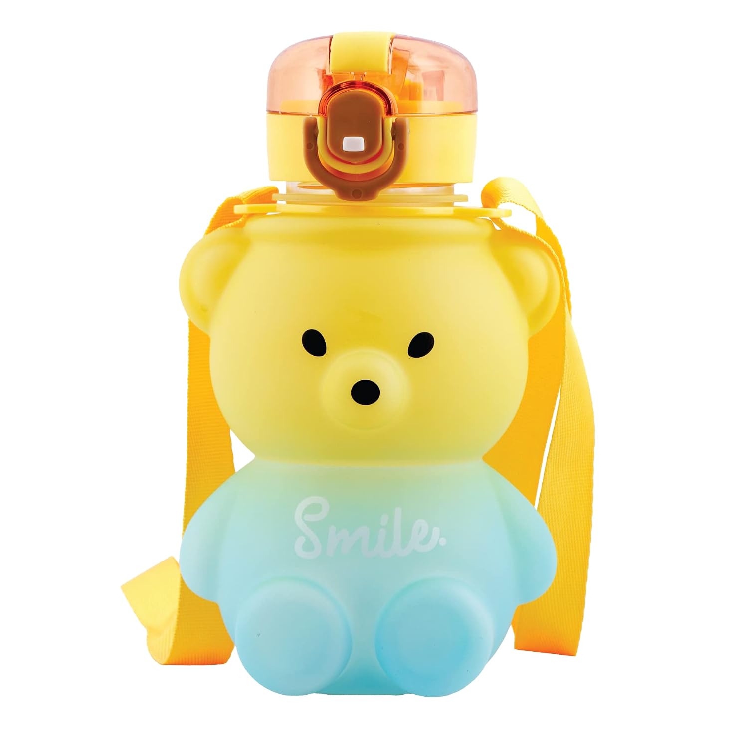 Koochie-Koo Plastic Teddy Bear Water Bottle for Kids, Push Button Water Bottle with Straw, Sipper Bottle for Kids with Adj...
