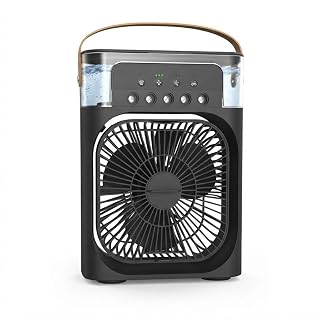 Mabron Portable USB Air Cooler Fan with Water Cooling & Mist Function, 3 Speed Personal Desk Fan, 7 Color LED Light, 1/2/3 Hour Timer, 60° Adjustable Mini Air Cooler for Home, Office & Travel