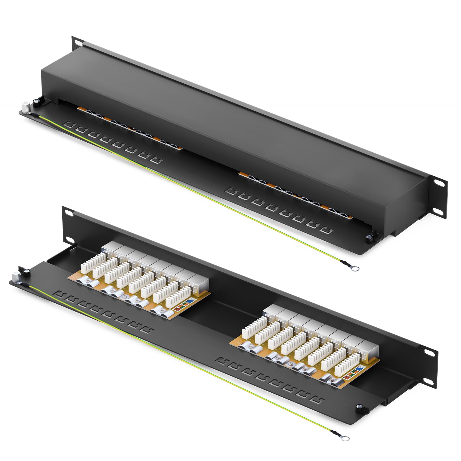 HB-DIGITAL Panneau de brassage 16 ports Cat 6a LSA blindé Noir Panneau de distribution Cat.6a (500 MHz) 19" Montage en rack Montage serveur 1HE 16x RJ45 femelle Professional, TIA568A ou TIA568B Câble