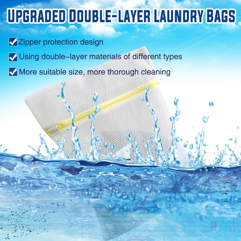 Miniatura 5 de 10 bolsas de lavandería de malla para lavado, bolsas de lavandería duraderas de doble capa de malla de panal para ropa delicada, 12 x 16 pulgadas