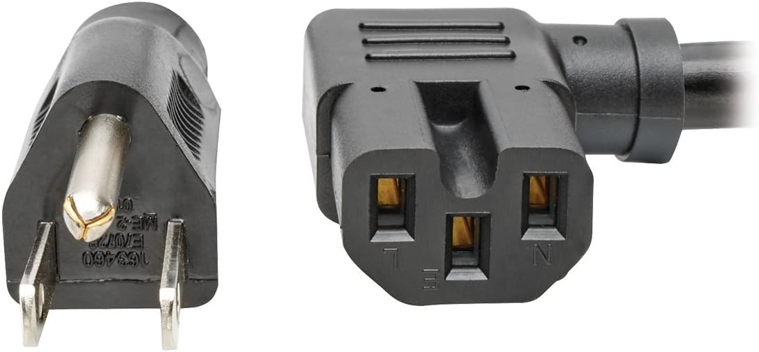 Tripp Lite Heavy Duty Power Cord 5-15P to Right-Angle C15, 15A, 14 AWG, 125V, NEMA 5-15P to Right-Angle IEC-320-C15, 8 Feet / 2.43 Meters, (P019-008-C15RA)