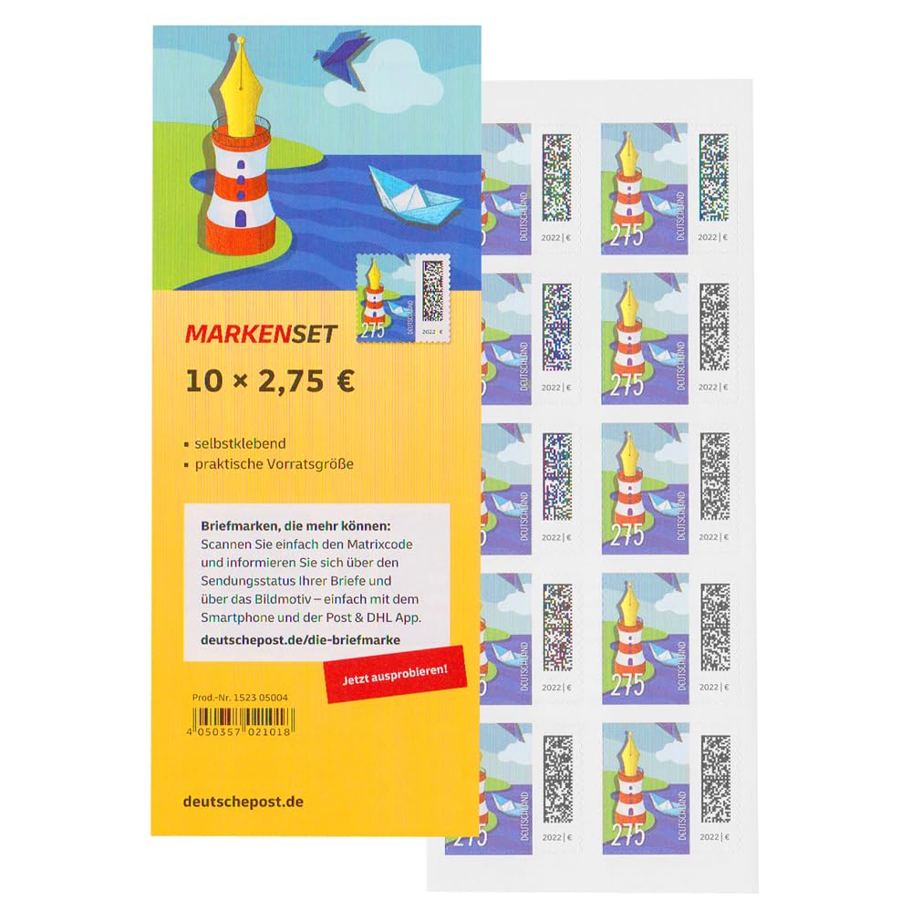 10 Stück 2,75 EUR 2,75 € postfrische Selbstklebende Briefmarken | Frankaturware Markenset (Motiv: Leuchtfederstift)