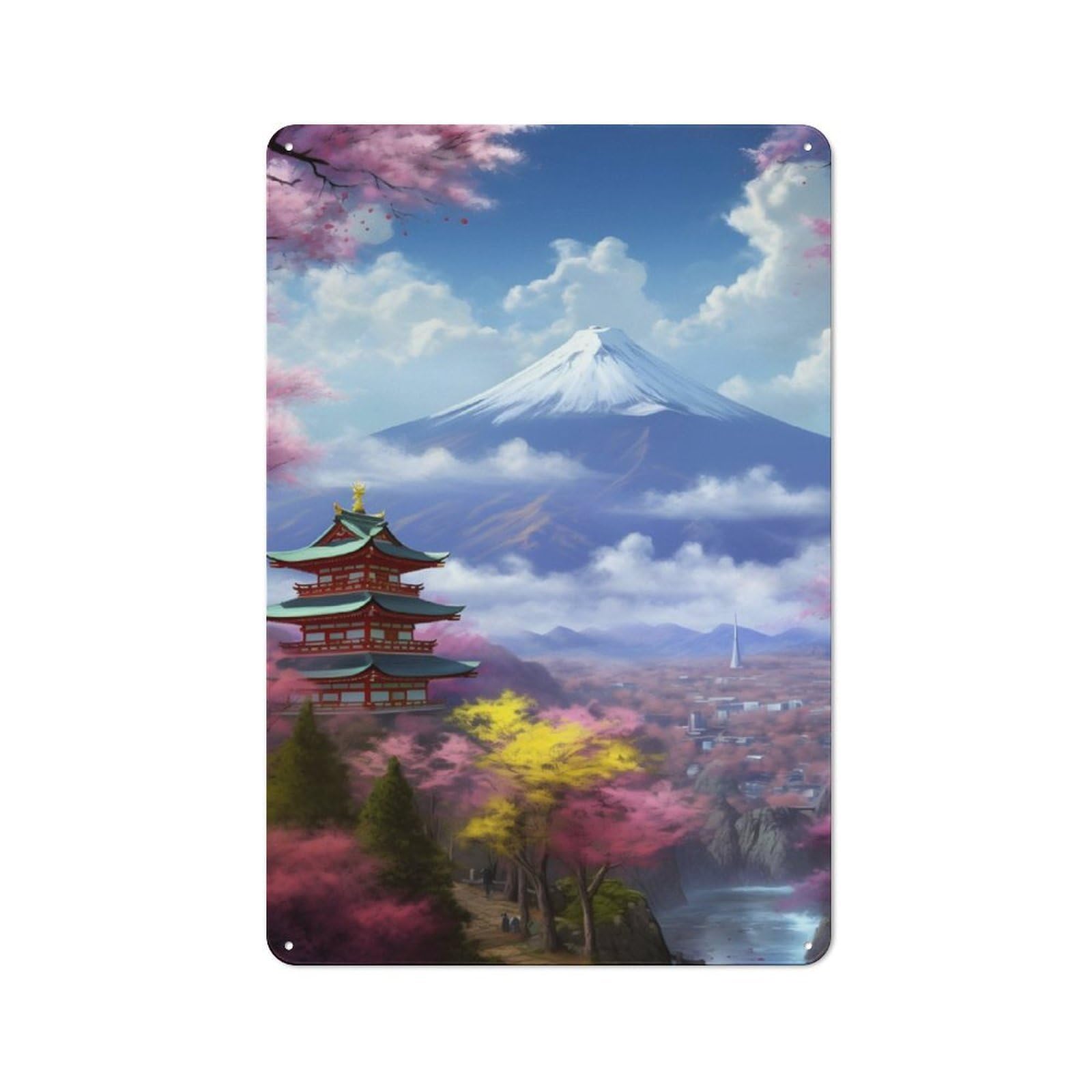 Junmoney Majestic Fuji Painting Industrial-Style Metal Plaque 30X20cm For Workshop Wall, For Vintage Wall Decor Fans, For Themed Room Decoration