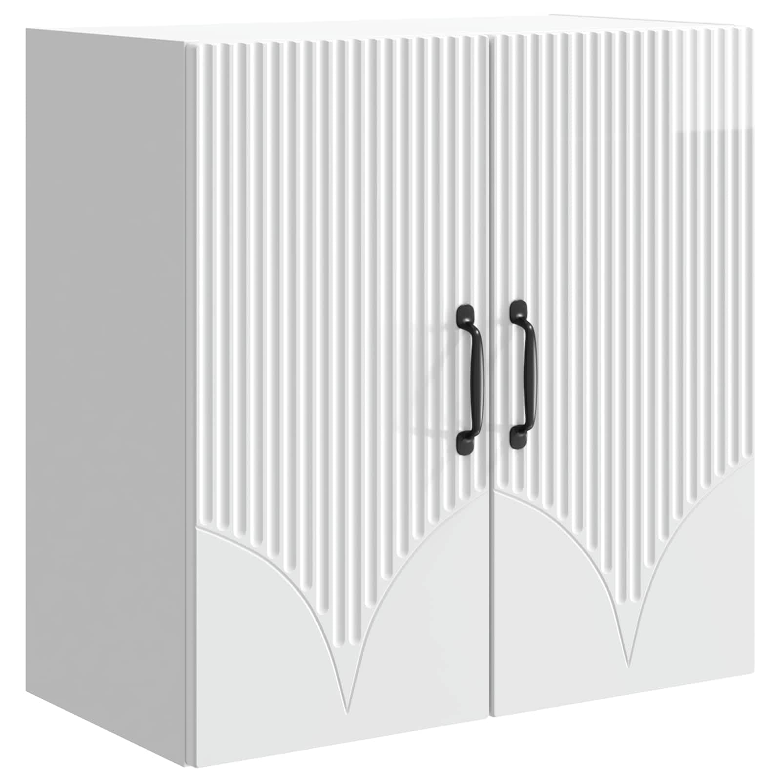 Armoire murale blanche brillante avec poignées en métal meuble suspendu chic