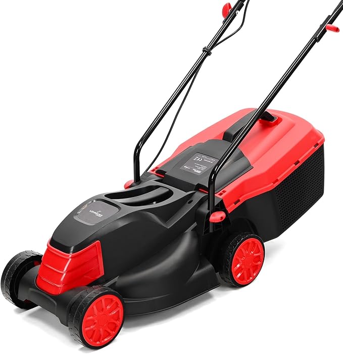 LEHMANN Tondeuse à Gazon Électrique, 1200 W, Largeur de Coupe 32 cm, Bac de Ramassage 25 L, Réglage Hauteur de Coupe 3 Positions 25 à 65 mm, Jusqu’à 500 m², 3450 TR/Min