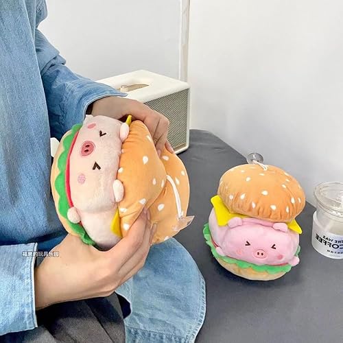 Miniatura 5 de Hamburguesa de peluche, divertidos juguetes de peluche de hamburguesa con queso, almohada de peluche de comida, regalos para niños (cerdo beige)