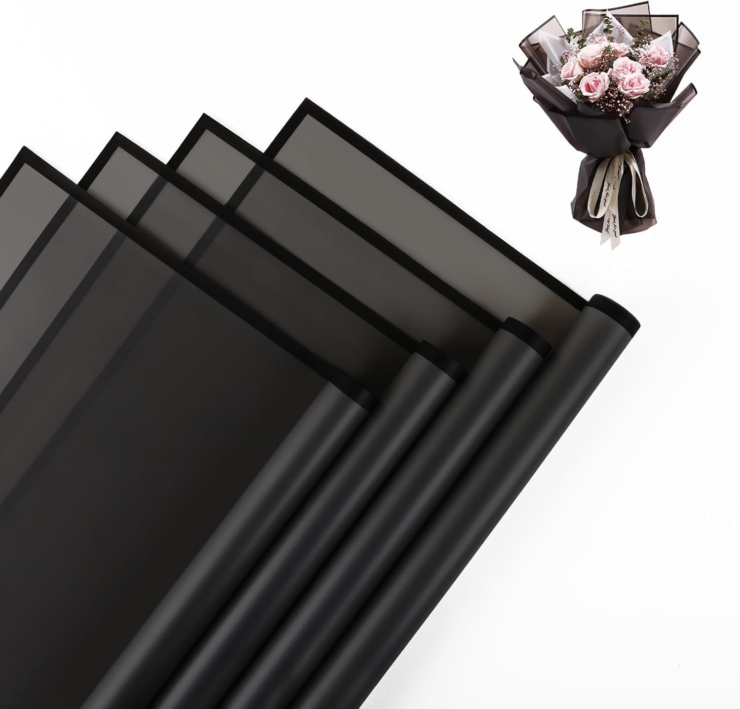 Geek Arts Waterproof Transparent Wrapping Paper 10 Sheets | Floral Bouquet Wrapping Paper, Translucent, Used for Gift Packaging, DIY Craft, Party, Wedding & Events, 22.8x22.8 inches - Black-image-42