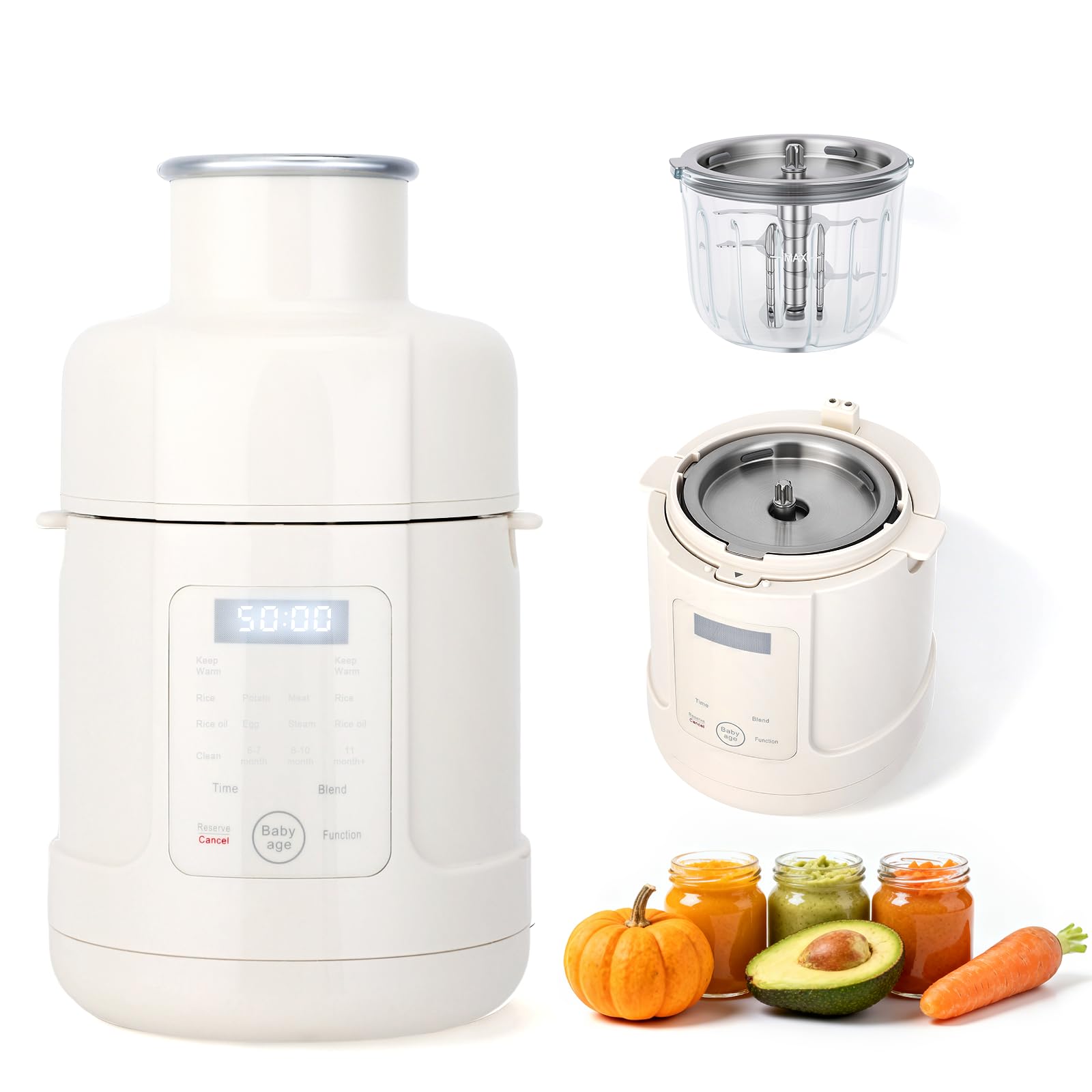 Robot cuiseur mixeur bébé 500W — Tout-en-un : cuiseur vapeur, mixeur, chauffe-biberon — Purées pour tous âges — Écran tactile, programmes préréglés, auto-nettoyage — Acier inoxydable
