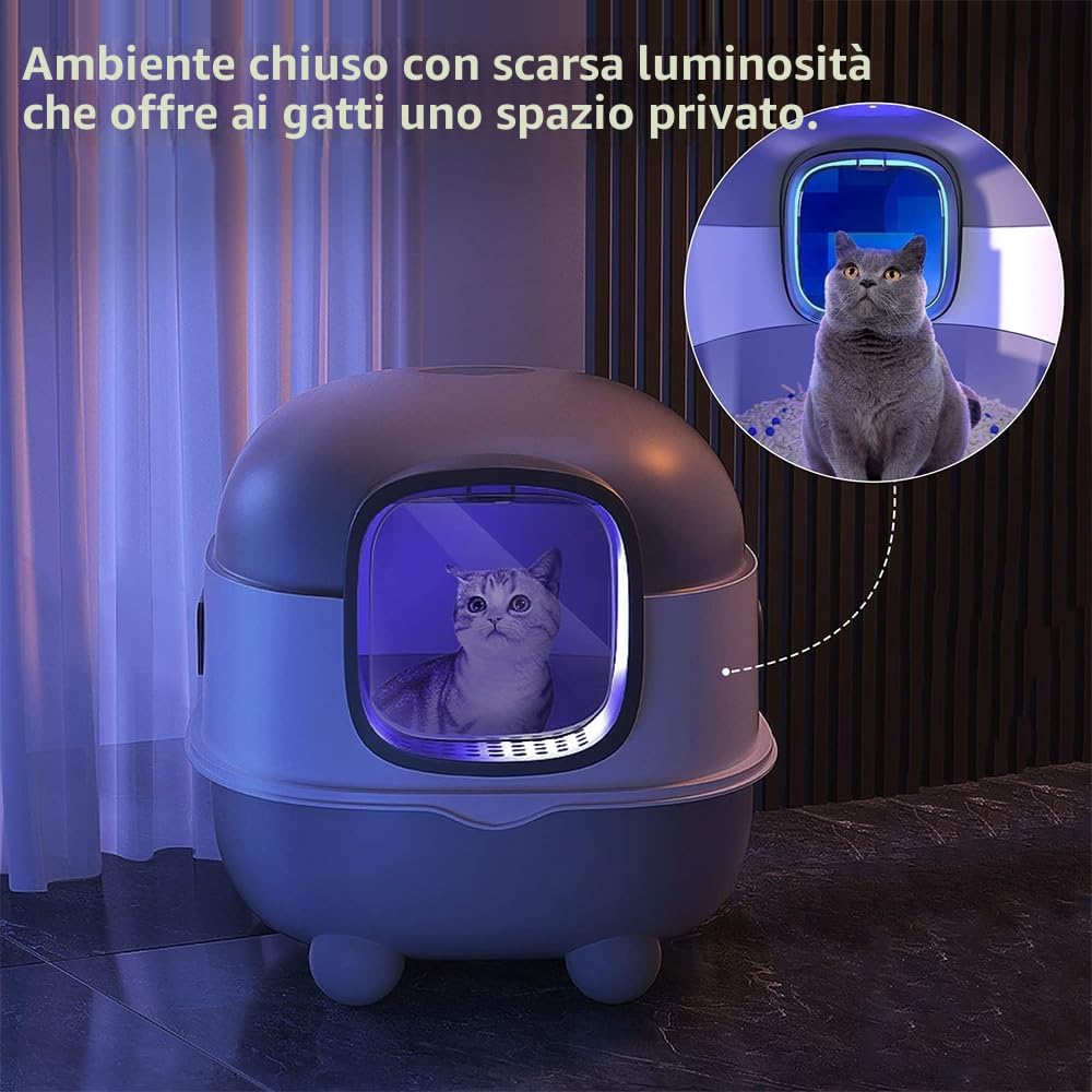 Lettiera per Gatti, Toilette, con Kit di Deodorizzazione & Telecomando di Disinfezione Automatica UV, Funzione Autopulente. (40 * 39 * 56 cm, Grigio)