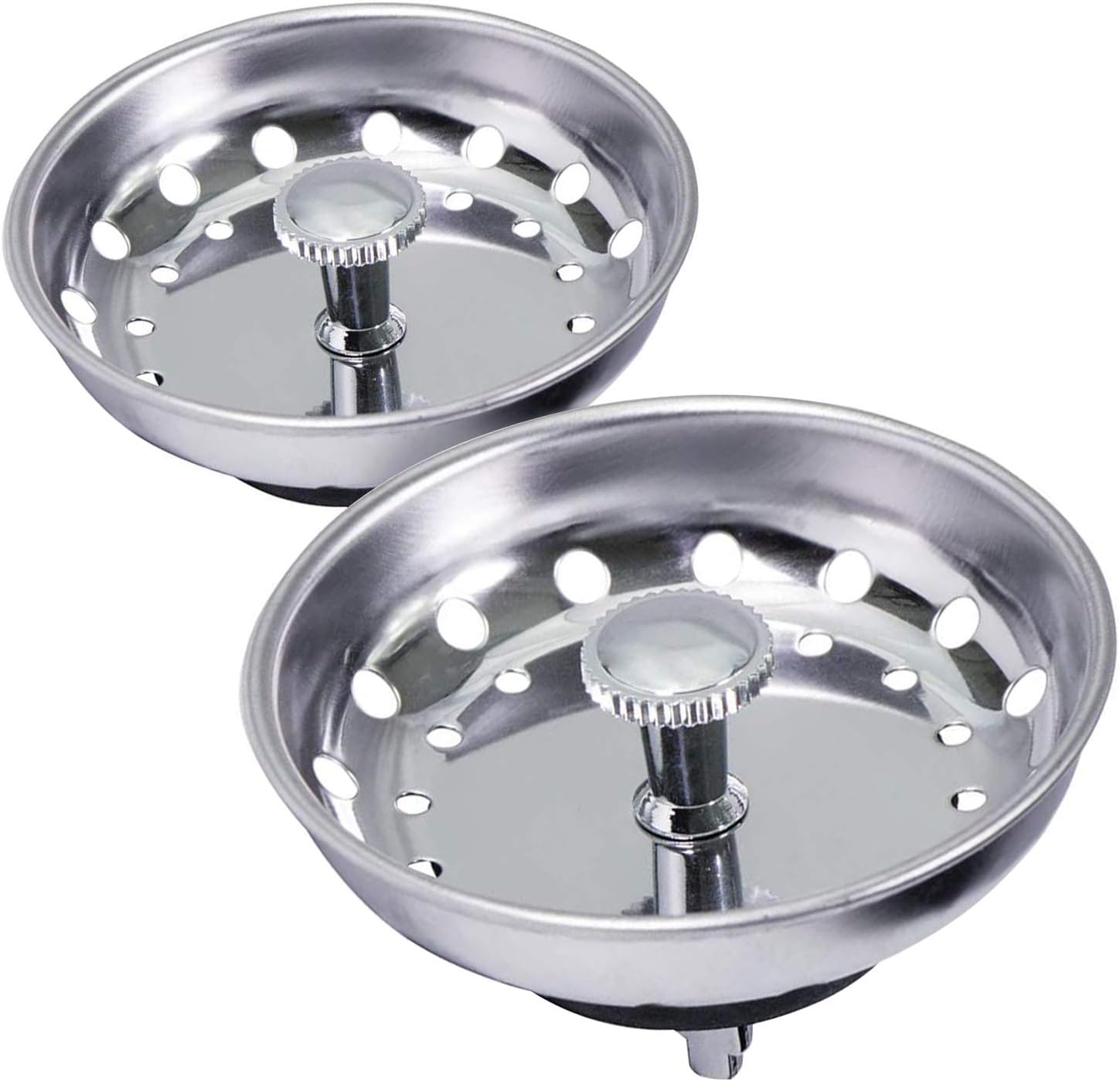 Highcraft 97333-2 Kitchen Sink Basket Strainer Replacement for Standard Drains (3-1/2 Inch) Chrome Plated Stainless Steel Body with Rubber Stopper Pack of 2