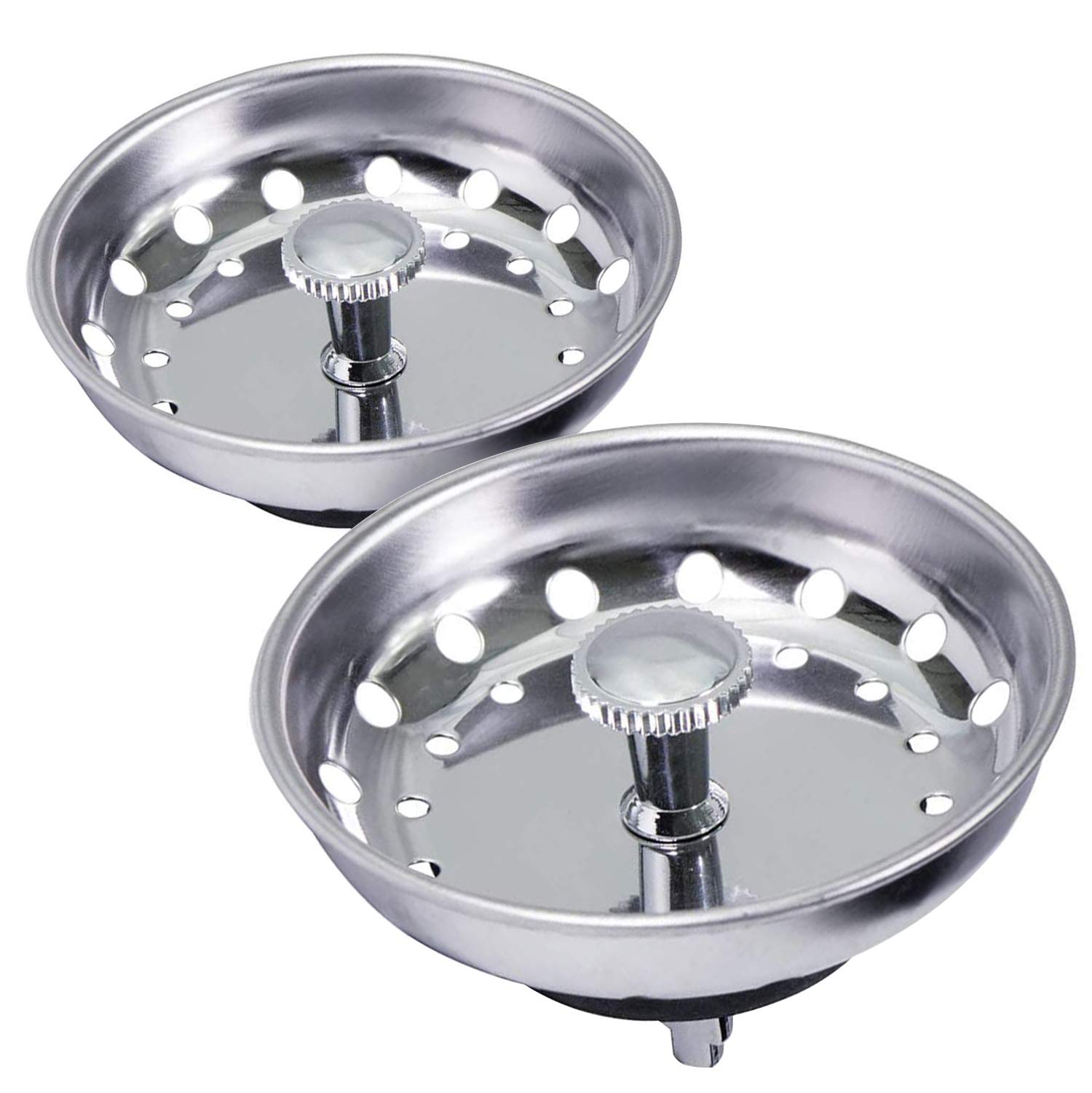 Highcraft 97333-2 Kitchen Sink Basket Strainer Replacement for Standard Drains (3-1/2 Inch) Chrome Plated Stainless Steel Body with Rubber Stopper Pack of 2