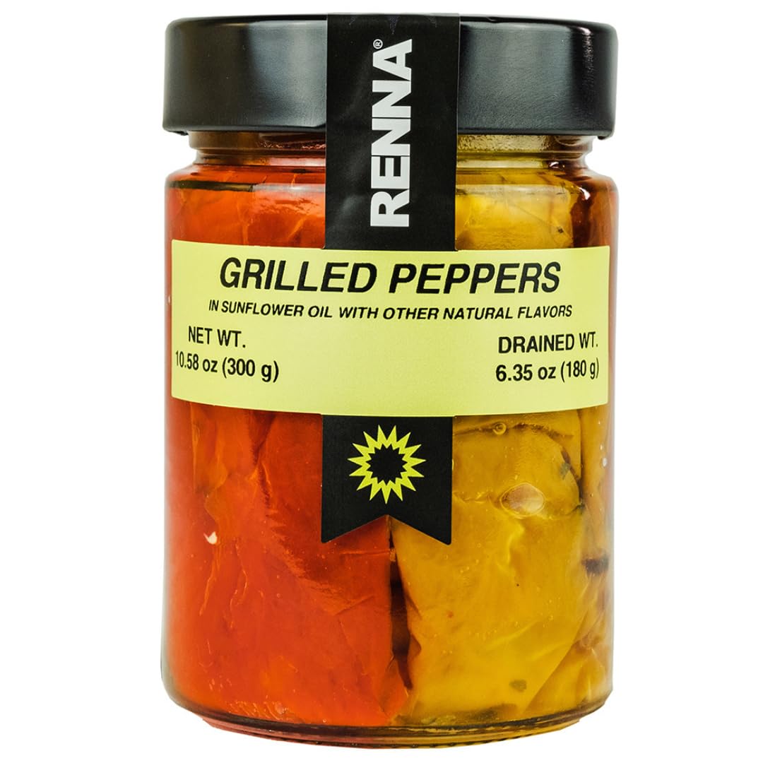 Grilled Roasted Sweet Bell Peppers in Oil, 10.58 oz, A Taste of the Mediterranean Excellence, Renna Delicacies, jarred antipasto, Product of Italy