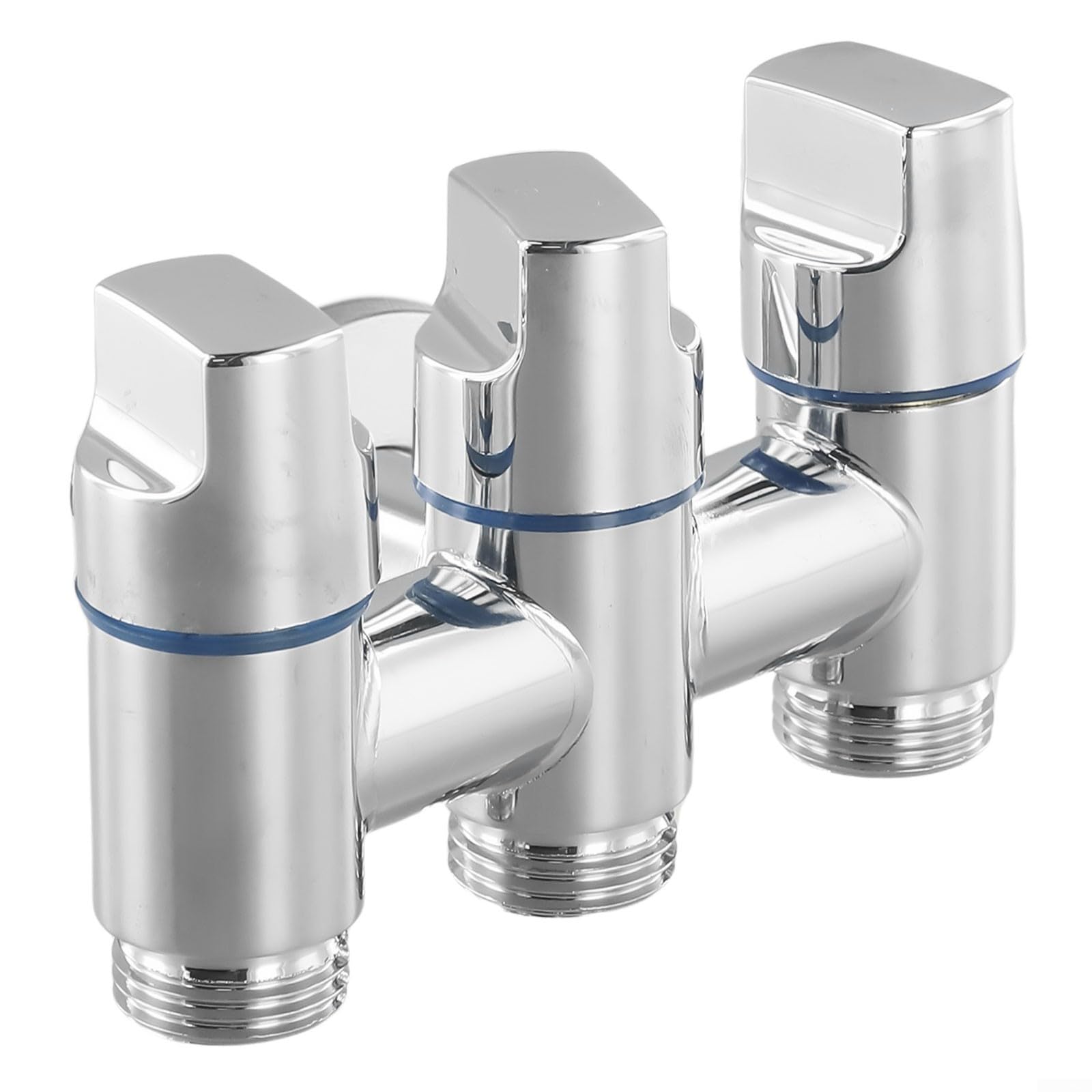 Valvola deviatrice a tre uscite, valvola di arresto angolare a 3 vie per rubinetto del lavandino del bagno, splitter d'acqua multifunzione a parete per lavatrice lavastoviglie (argento)