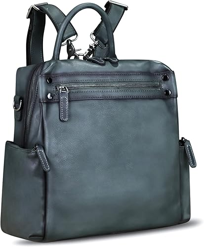 Mochila de cuero genuino para mujer, estilo vintage, hecha a mano, de cuero suave, mochila convertible, bolsa de hombro para computadora portátil,