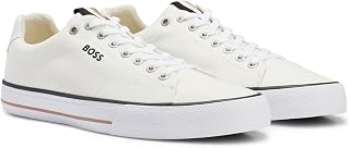 BOSS Mens Aiden Tenn Cotton-Canvas Trainers with Signature-Stripe Trim Size