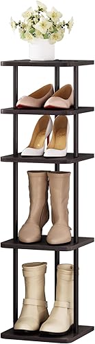 SORCEDAS Zapatero vertical de 5 niveles, organizador de almacenamiento de zapatos de madera para ahorrar espacio, estante estrecho para zapatos, 5