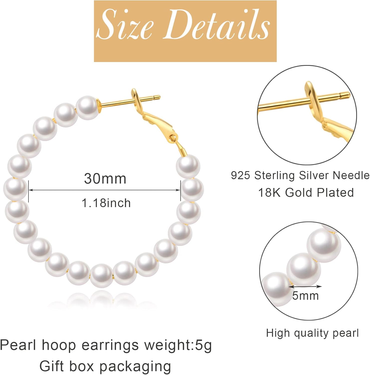 Pearl Hoop Earrings for Women Small Pearl Hoop Earrings Gold Plated Lightweight Open Large Circle Round Pearl Earrings Jewelry Birthday Gift for Women - Image 5