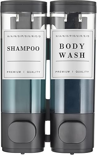 Unisense - Dispensador de champú y acondicionador, dispensador de jabón de ducha de 2 cámaras, sin taladro, dispensador de champú montado en la