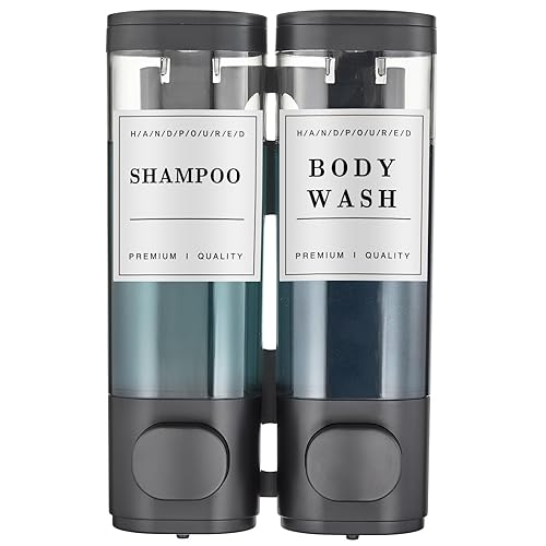 Shampoo and Conditioner Dispenser,Unisense Shower Soap Dispenser 2 Chamber No Drill Wall-Mounted Shampoo Dispenser for Shower Wall Mounted Shower Dispenser for Bathroom Hotel Large Capacity,Black