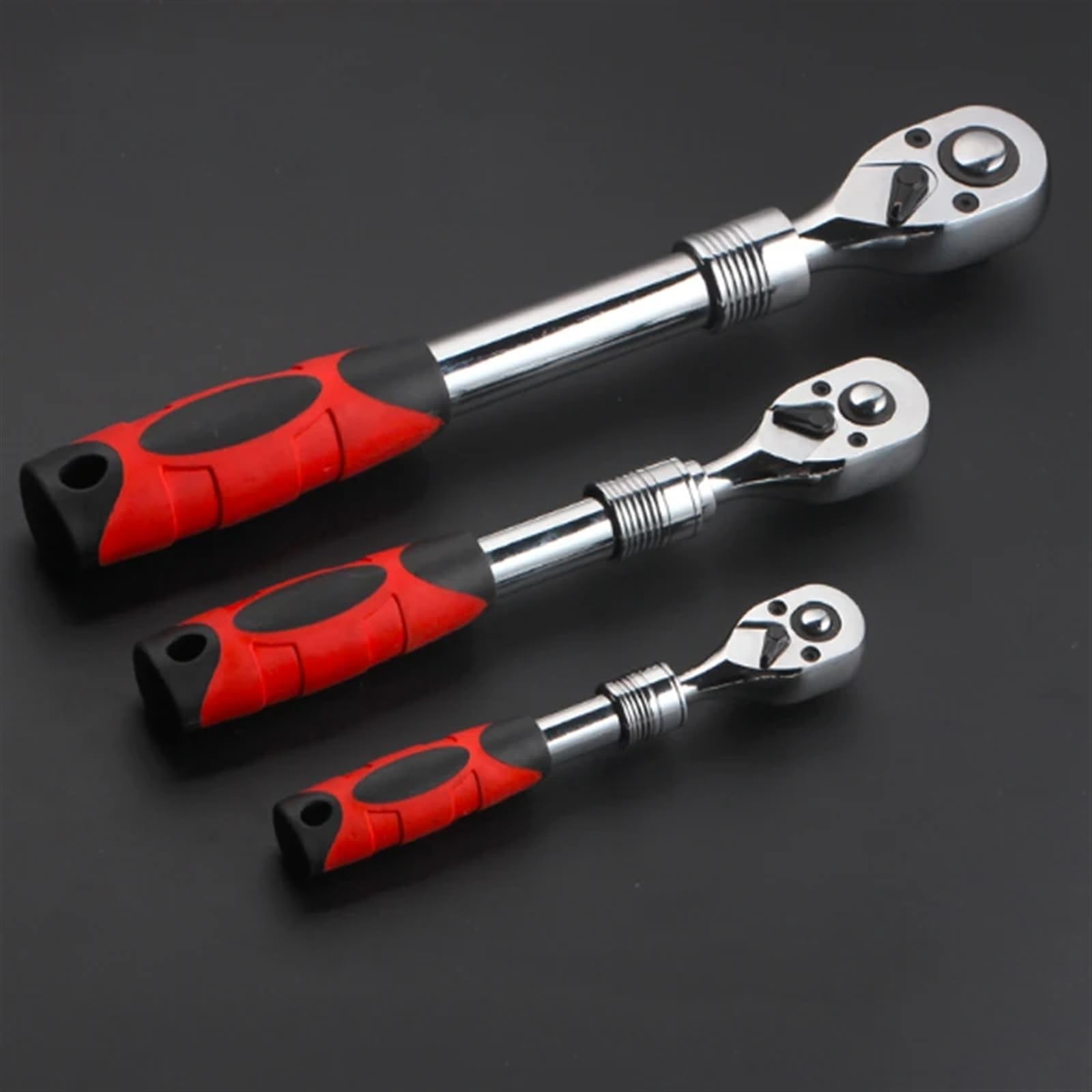 Trinquete Reversible,RáPida Llave De Carraca 1/4 "3/8" 1/2 "72 dientes extensible llave de tubo telescópica Llave de trinquete herramientas manuales profesionales de liberación rápida(All the three)