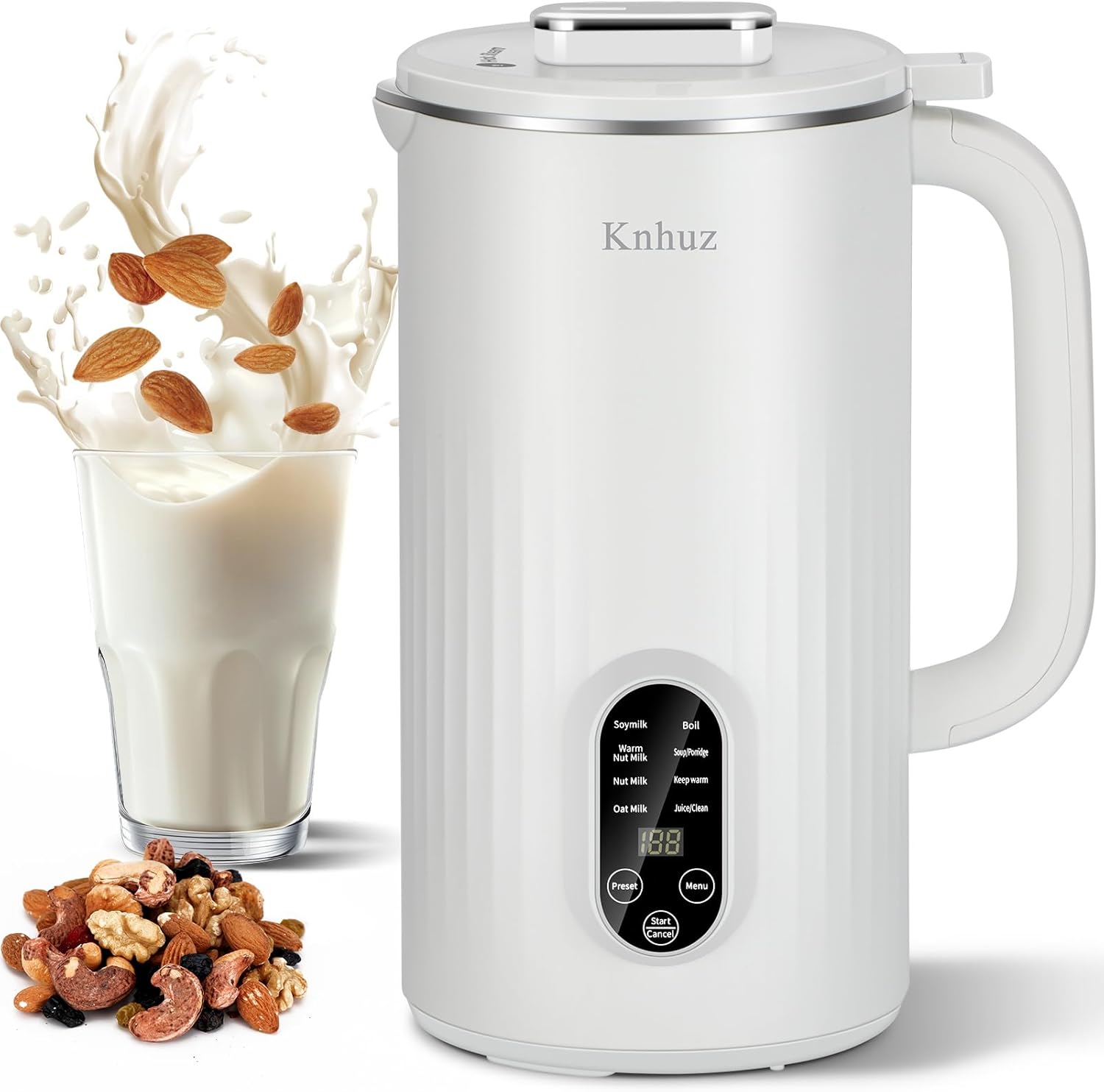 Kuhuz Nut Milk Maker,32oz Automatic Soy Milk Machine For Homemade Almond,Oat,Coconut Plant Based & Non-Dairy Beverages,12H Time Delay,Auto-Clean,Keep Warm,Cream White