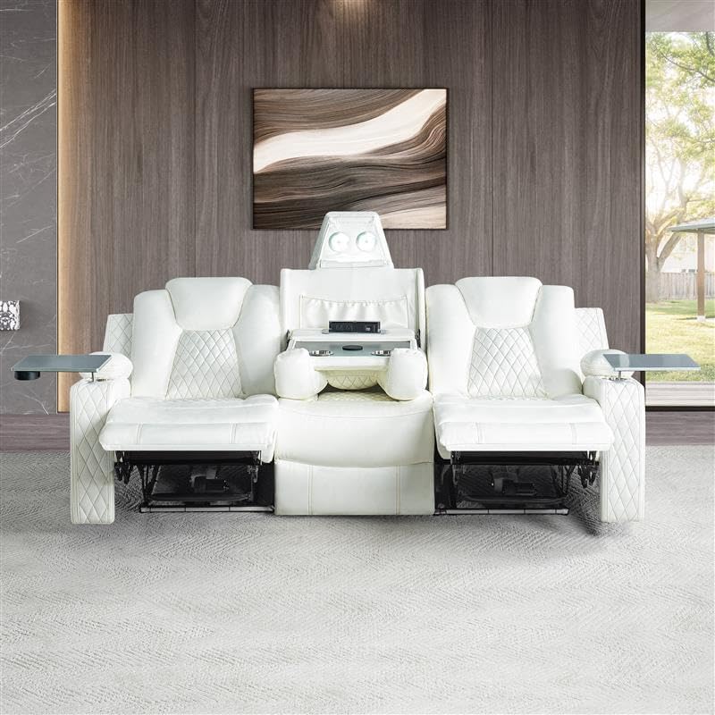 Chicago Home Theater Recliner Bluetooth Wireless Charging Power Recline LED Cup Holders Faux Leather