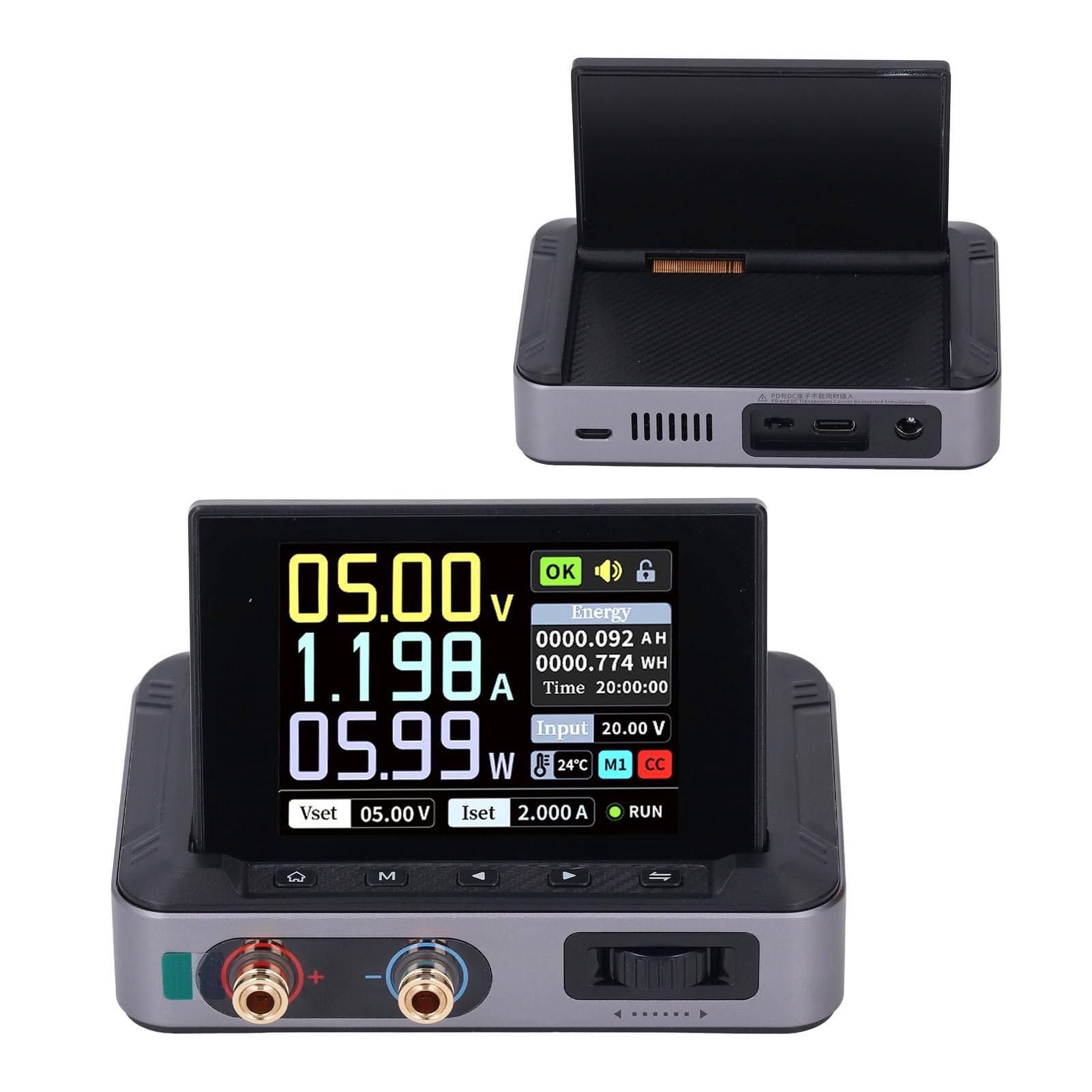 Jiawu Fuente de Alimentación CC Portátil 0-30V 0-5A 150W, Mini Fuente de Alimentación Regulada Ajustable Variable con Pantalla IPS de 2,8", Admite Carga Rápida PD QC y Múltiples Protecciones de