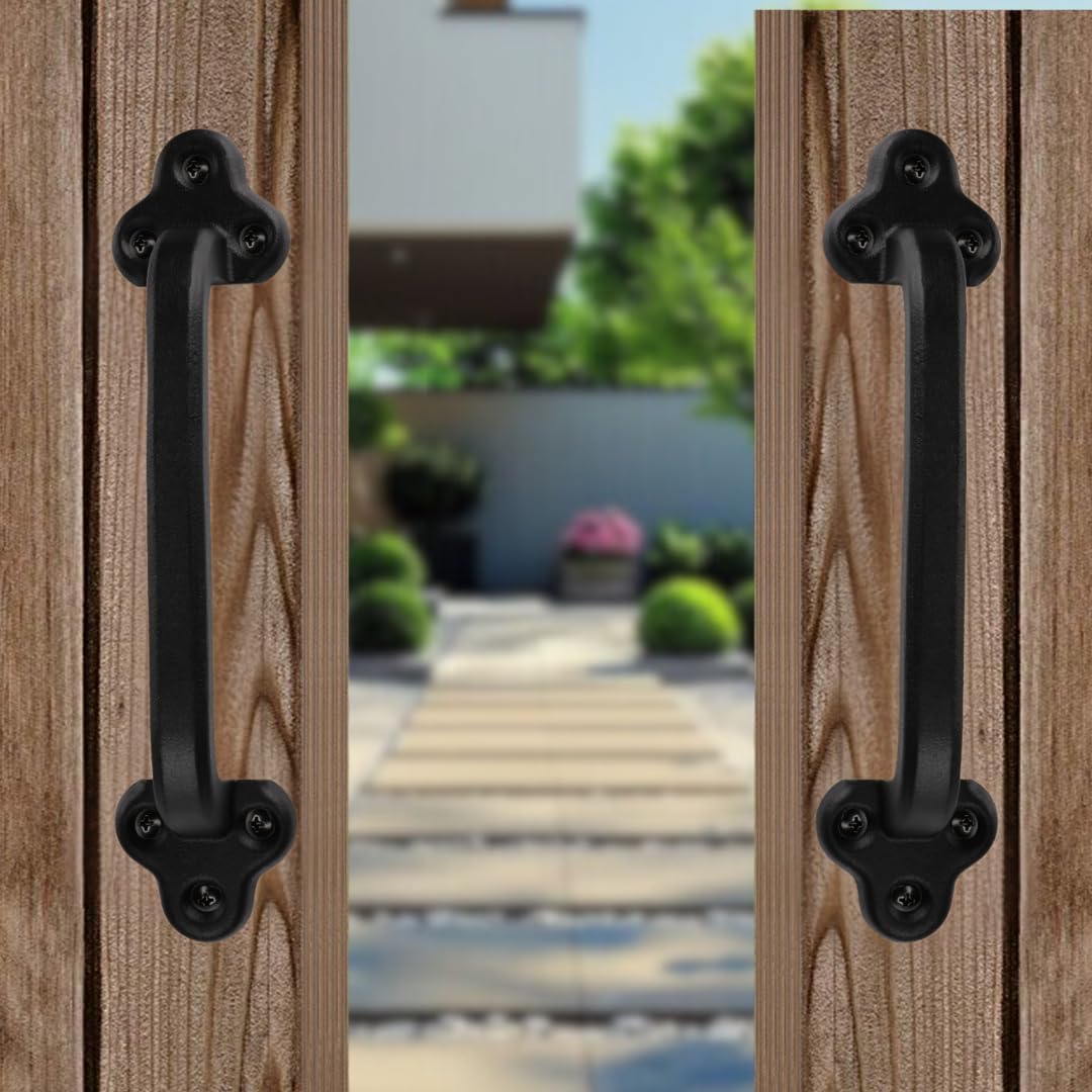 2-Pack 9 Inch Clover Straight Barn Door Handle - Black Cast Iron Pull for Sliding Doors, Gates, Sheds, Fences, Closets - Indoor Outdoor Farmhouse Hardware