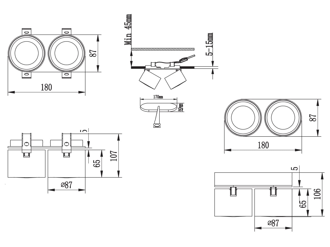 Trio Leuchten LED Deckeneinbau u. Aufbauleuchte Taurus 652910231, Metall Weiß matt, inkl. 2x 3.5 Watt + 2x 1.5 Watt LED