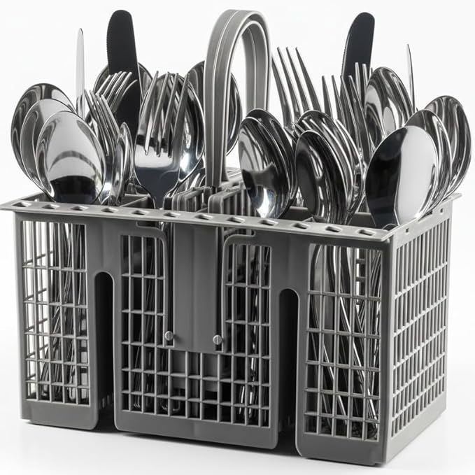 Besteckkorb Spülmaschine Universal, Spülmaschinenkorb Besteck, Besteckkasten Spülmaschine Besteckkorb, Besteckkasten Geschirrspüler, 21 x 16 x 22 cm, Inkl. Klappbarer Gitterdeckel und 8 Fächer